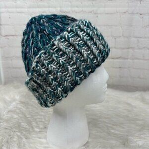 Created‎ By Cyd Handmade Teal Marled Ribbed Knit Beanie Winter Chunky Hat NEW